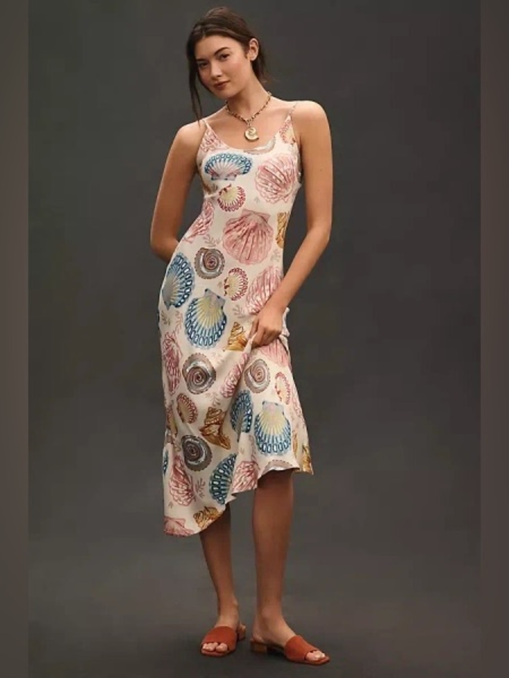 Anthropologie Conditions Apply Elva Slip Midi Dress Shell Seashell Small Petite